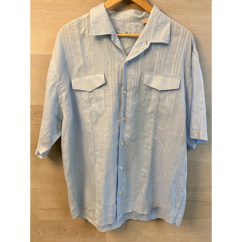Tommy Bahama Guayabera Pintuck Light Blue Short Sleeved Linen Mens XL Shirt